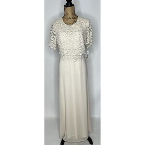 NWT Gorgeous R&M Richards Women's Cream Sequin Lace Accent Gown Dress 14